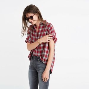 Madewell plaid short sleeved flannel.